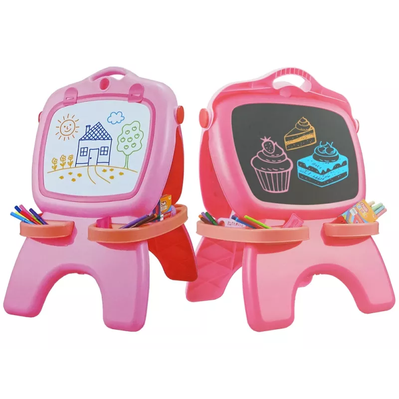 LEAN TOYS obojstranná magnetická kriedová tabuľa ružová predlohy