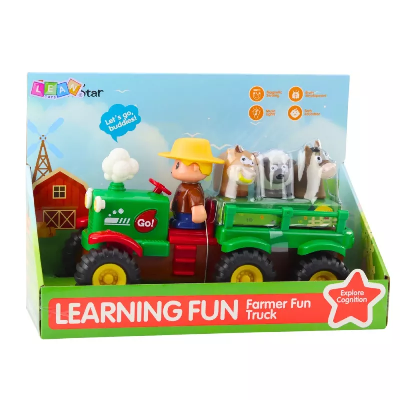 LEAN TOYS vzdelávací interaktívny traktor pre deti so zvieratkami, svetlami a zvukmi