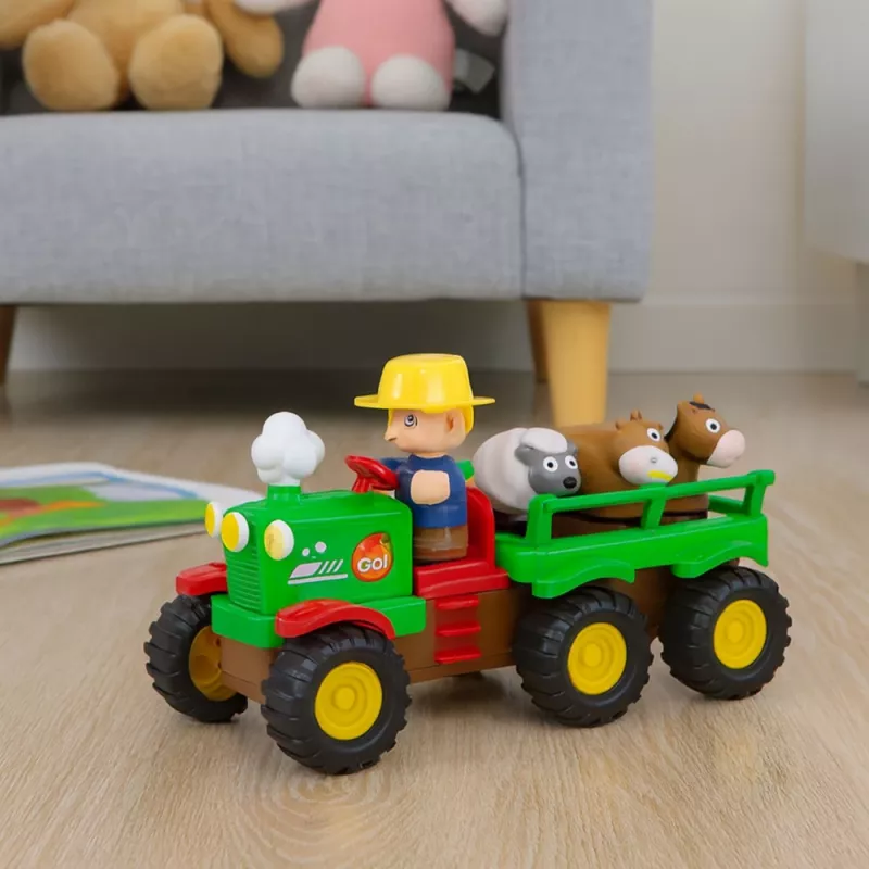 LEAN TOYS vzdelávací interaktívny traktor pre deti so zvieratkami, svetlami a zvukmi