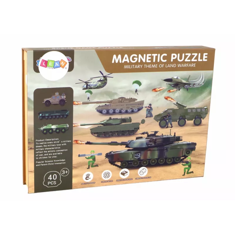 LEAN TOYS vzdelávacie magnetické puzzle sada - téma pozemná vojna