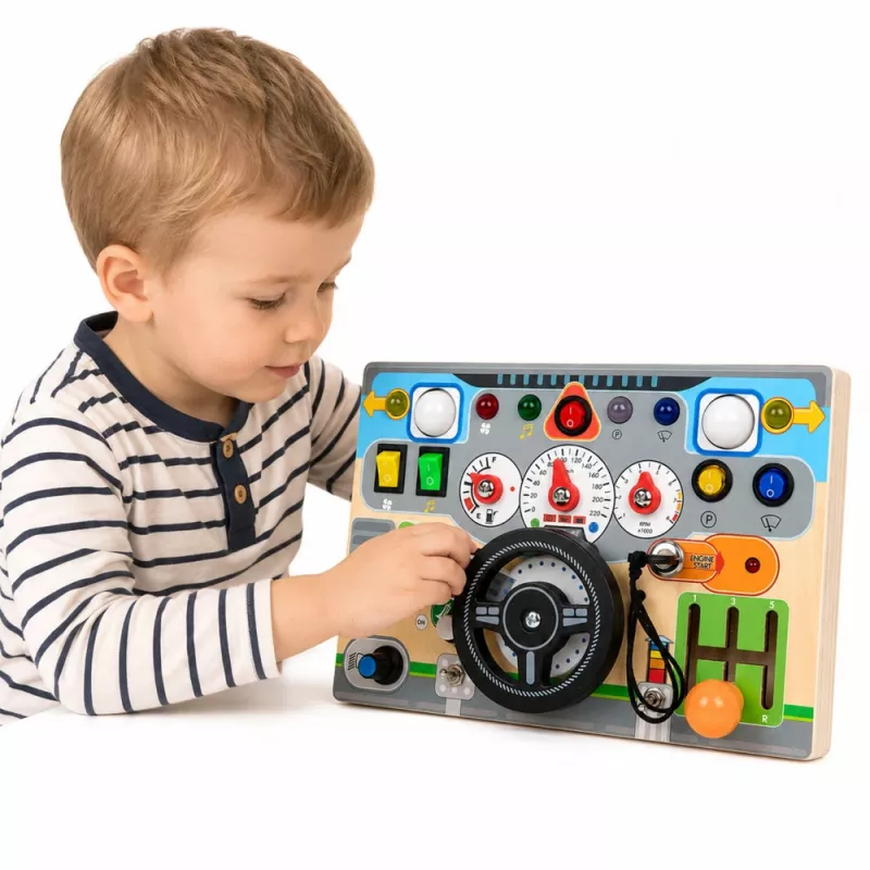 LEAN TOYS edukačná manipulačná doska simulátor volantu svetlá zvuky