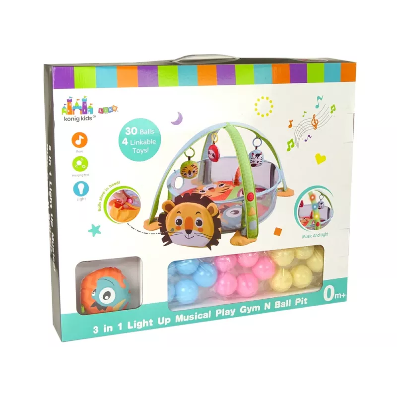 LEAN TOYS vzdelávacia podložka lev ohrádka s loptičkami pre bábätká