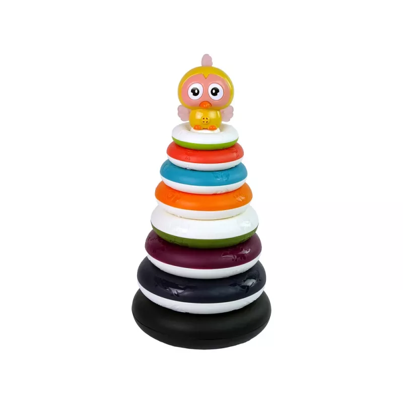 LEAN TOYS Vzdelávacia pyramída s krúžkami a káčerom na kolieskach