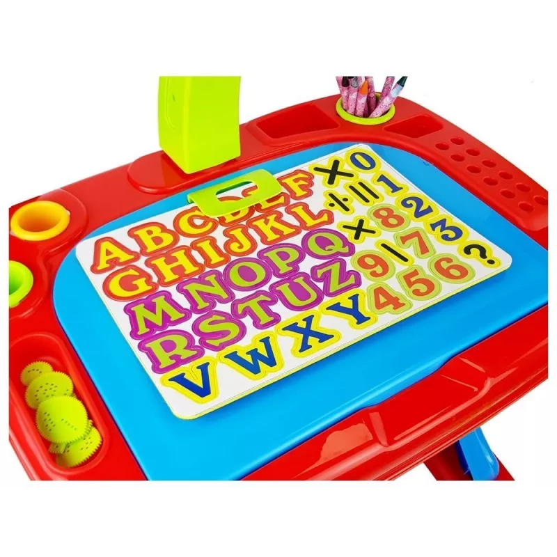 LEAN TOYS Učiaci stôl s projektorom, stoličkou, pastelkami, magnetmi, písmenami a číslami