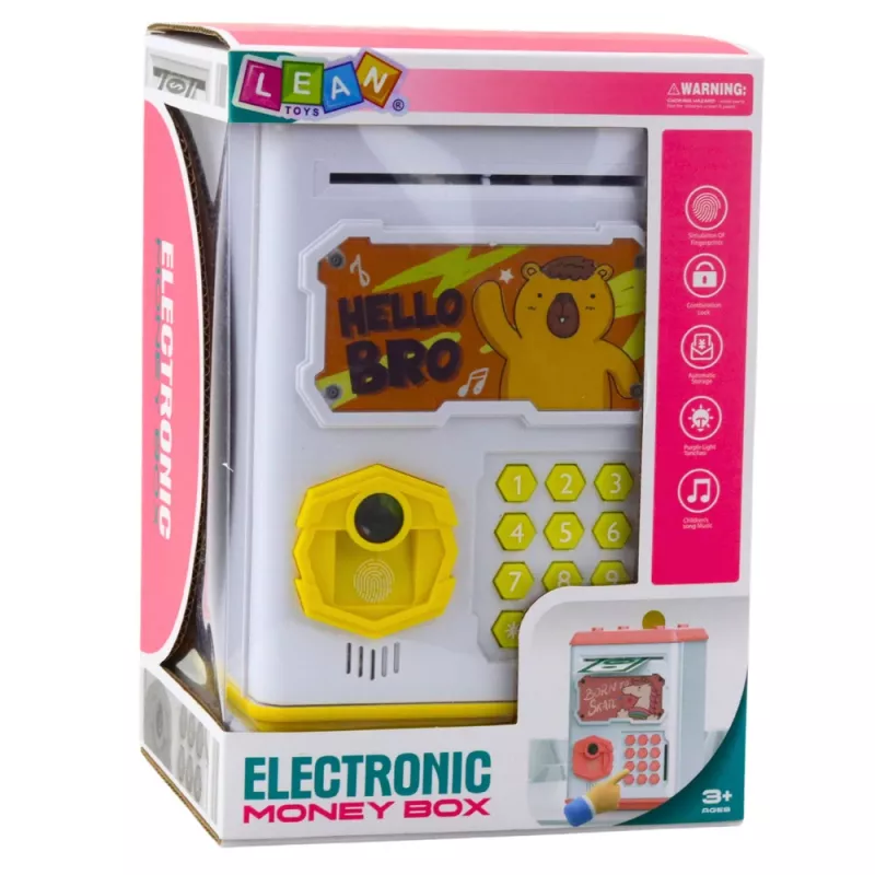 LEAN TOYS elektronická pokladnička Safe-ATM s PIN pre deti Capybara žltá