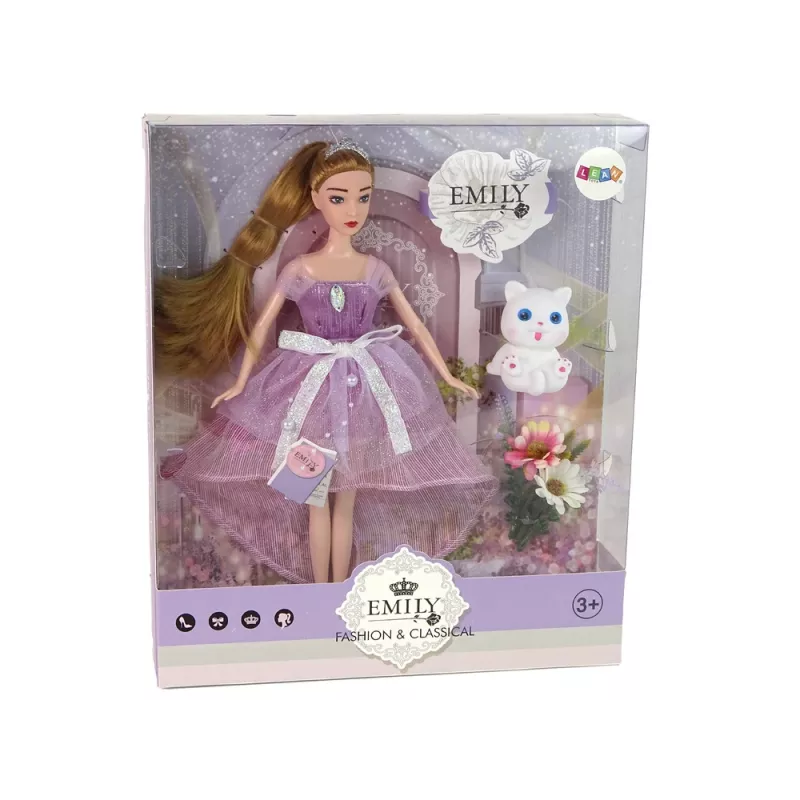 LEAN TOYS Bábika Emily dlhovlasá biela mačka