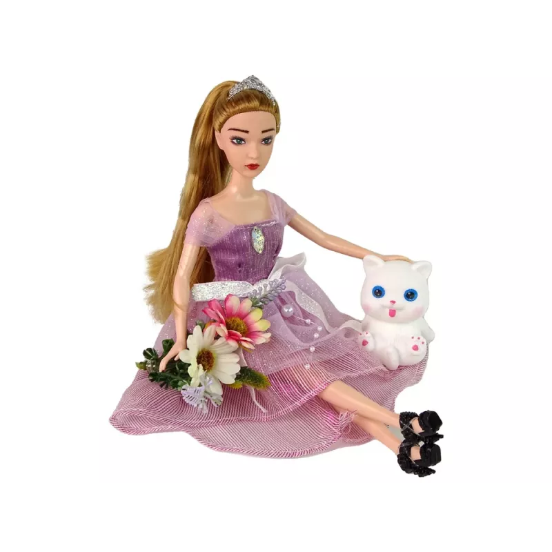LEAN TOYS Bábika Emily dlhovlasá biela mačka