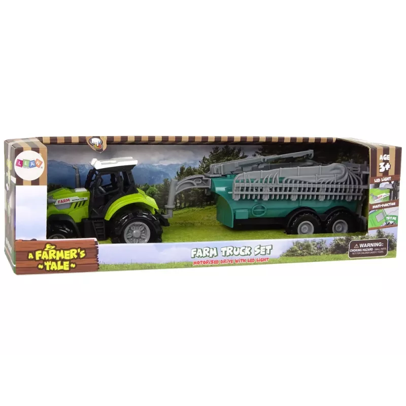 LEAN TOYS Poľnohospodársky traktor s postrekovačom, farmárske zvuky, zelený