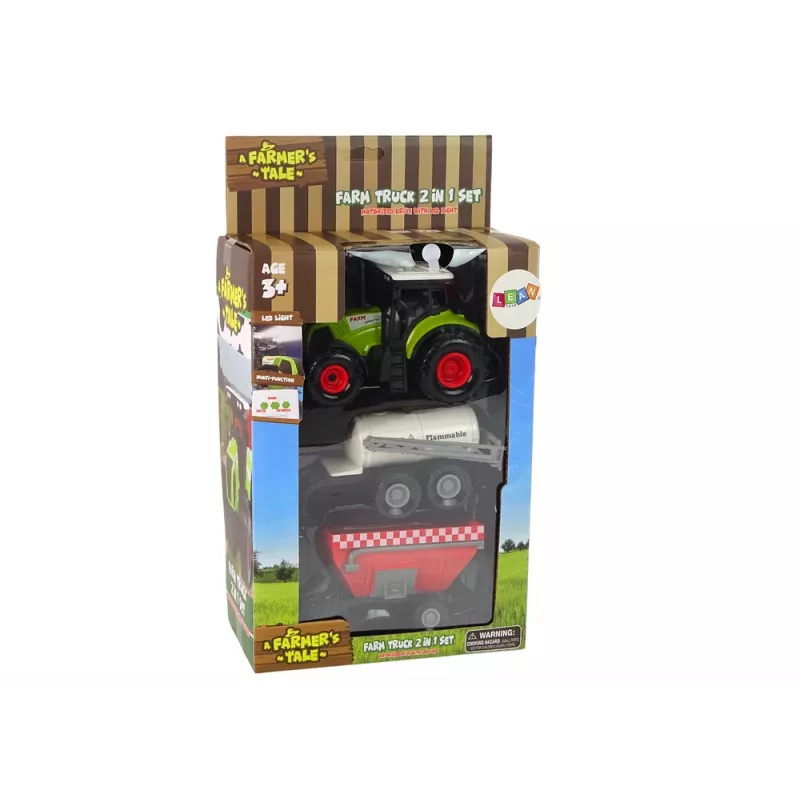 LEAN TOYS Sada farmárskeho traktora + 2 farmárske stroje, sada farmárskeho nákladného auta