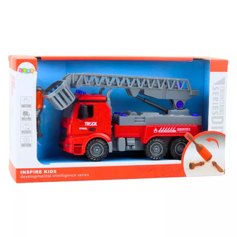 LEAN TOYS Hasičské auto DIY skrutkovač červené