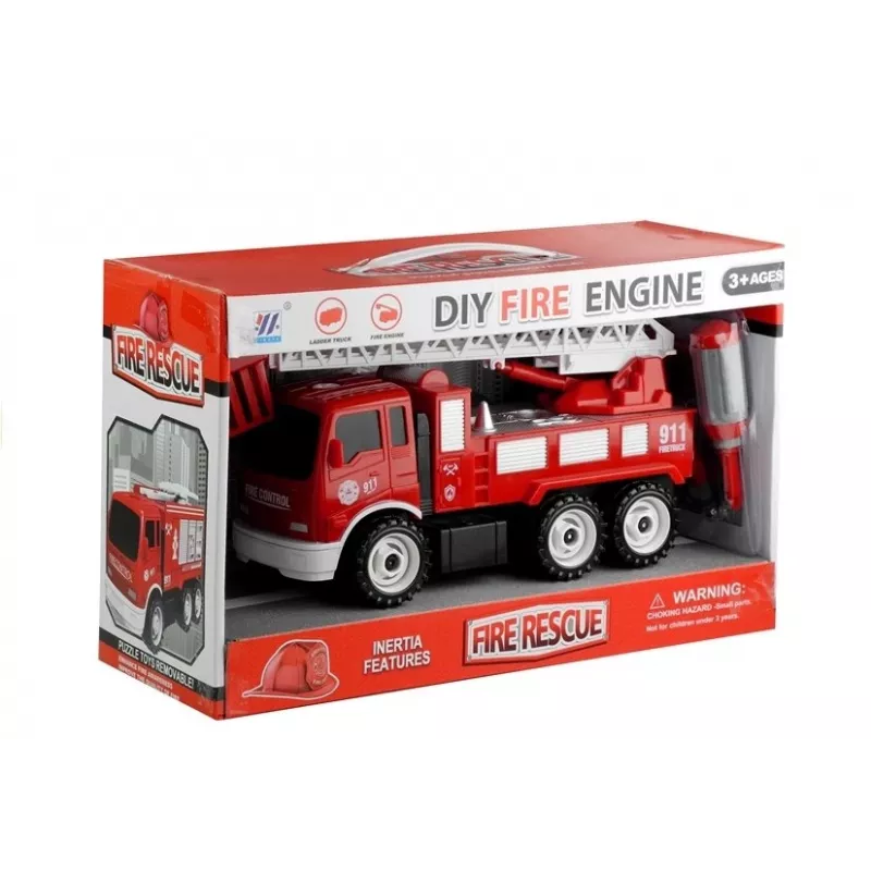 LEAN TOYS Hasičské auto so skrutkovacou šmykľavkou + náradie