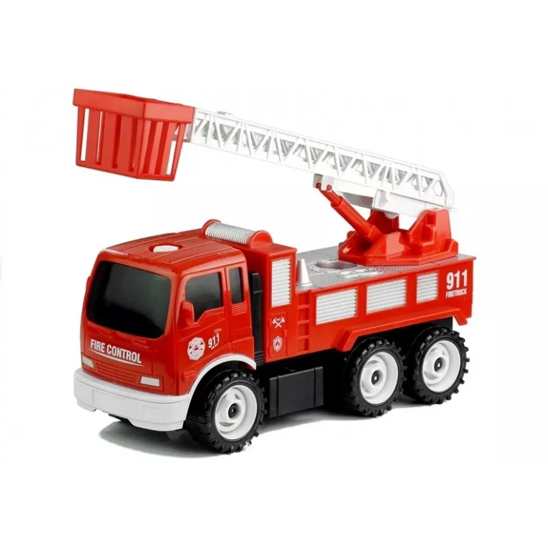LEAN TOYS Hasičské auto so skrutkovacou šmykľavkou + náradie