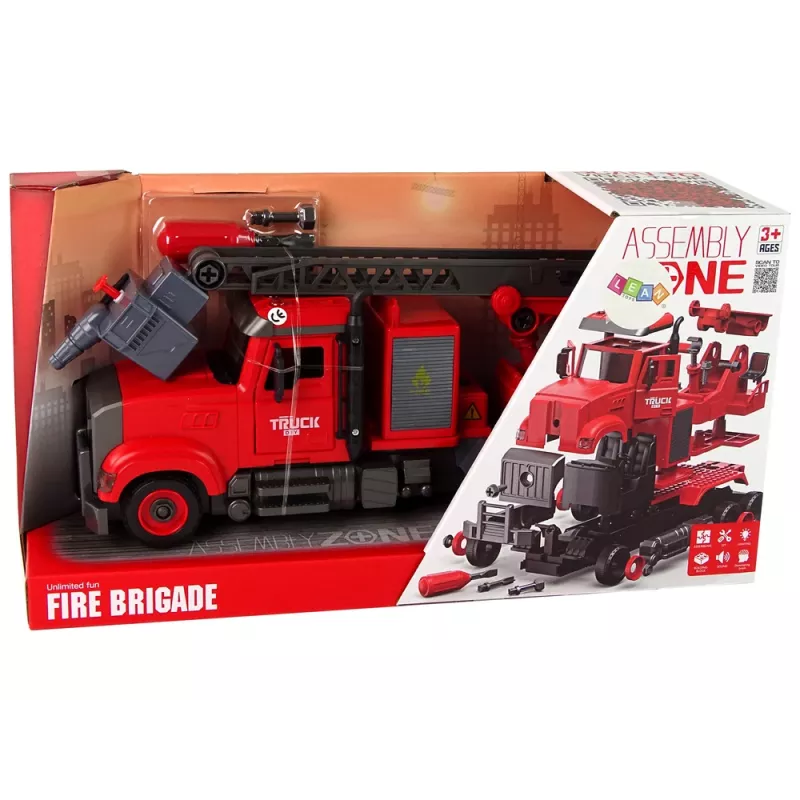 LEAN TOYS Požiarne nákladné auto so skrutkovacím príslušenstvom červené