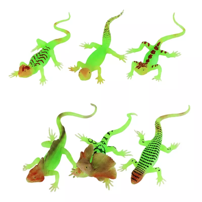 LEAN TOYS fluorescenčná zelená svietiaca jašterica gumená figúrka 15cm