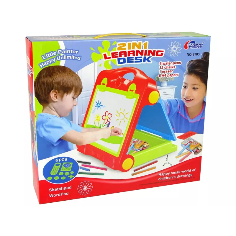 LEAN TOYS Skladacia 2v1 tabuľa kufrík - krieda a fixka