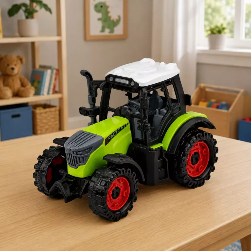 LEAN TOYS zelený traktor 15 cm s nárazovým pohonom