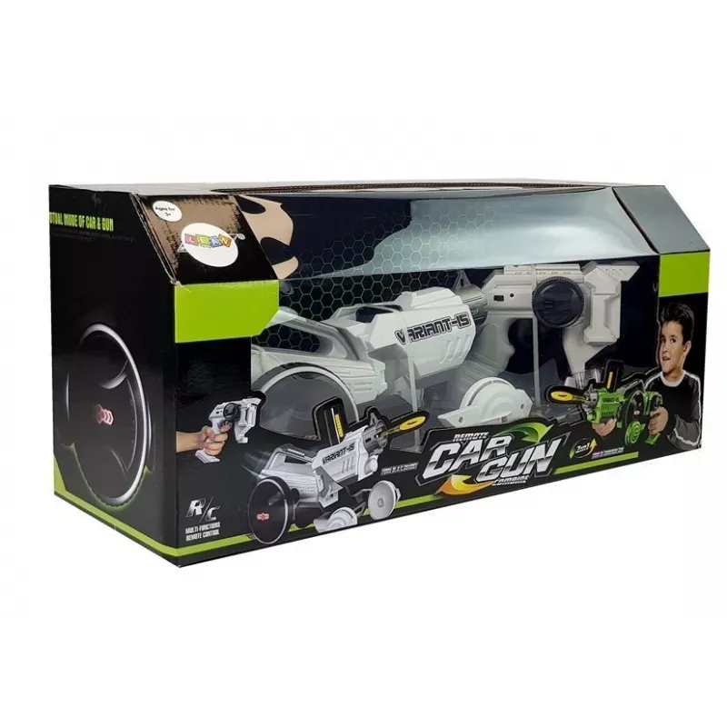 LEAN TOYS Gun Launcher Car 2 v 1 diaľkovo ovládané penové disky biela