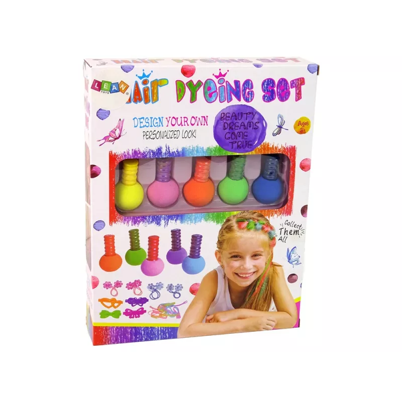 LEAN TOYS Sada na maľovanie vlasov pre deti 5 farieb s gumičkami