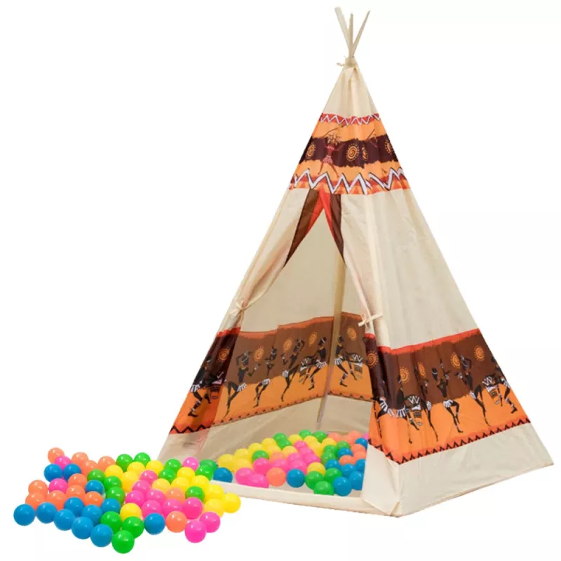 LEAN TOYS Indiánske teepee stan pre deti + 60 loptičiek 155 cm