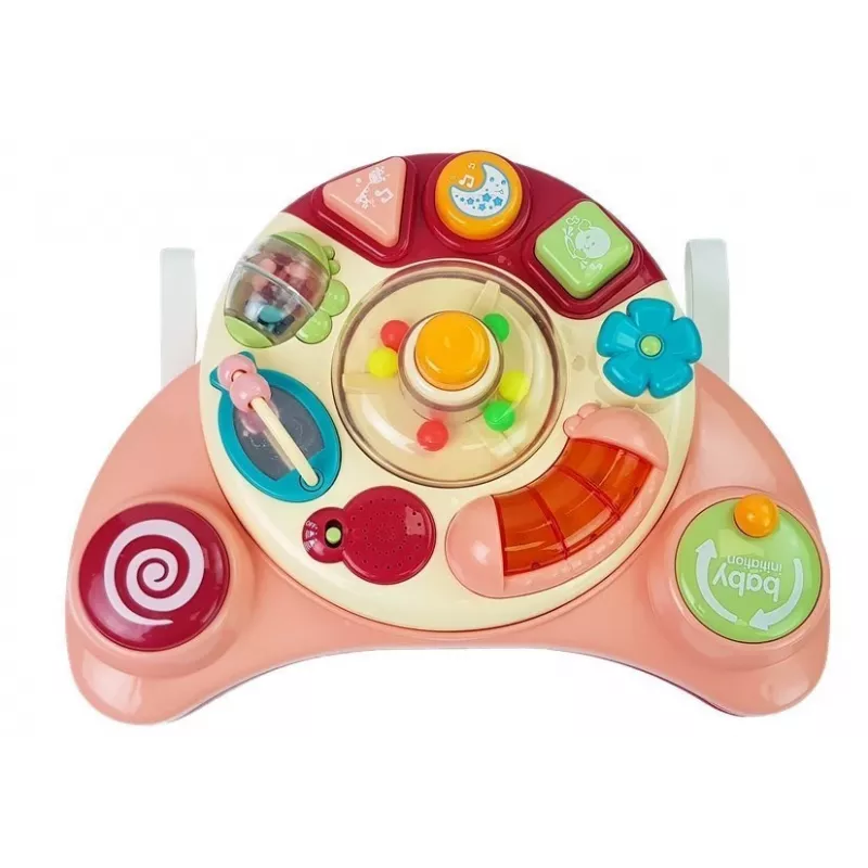 LEAN TOYS Interaktívny baby panel hračka hudba zvieratá ružová