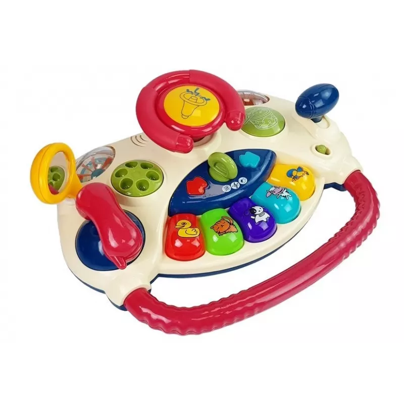 LEAN TOYS Interaktívny baby volant s klavírom a zvieracími zvukmi telefón