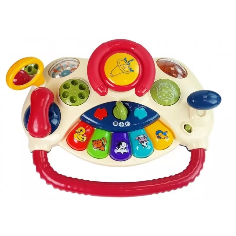 LEAN TOYS Interaktívny baby volant s klavírom a zvieracími zvukmi telefón