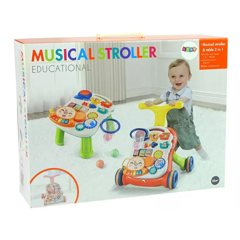 LEAN TOYS interaktívne chodítko pre bábätká 2-in-1 stôl červený