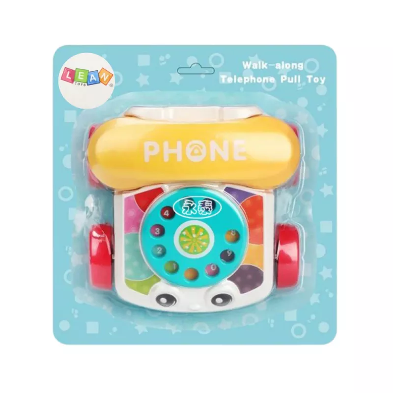 LEAN TOYS interaktívny farebný ťahací telefón s kolieskami