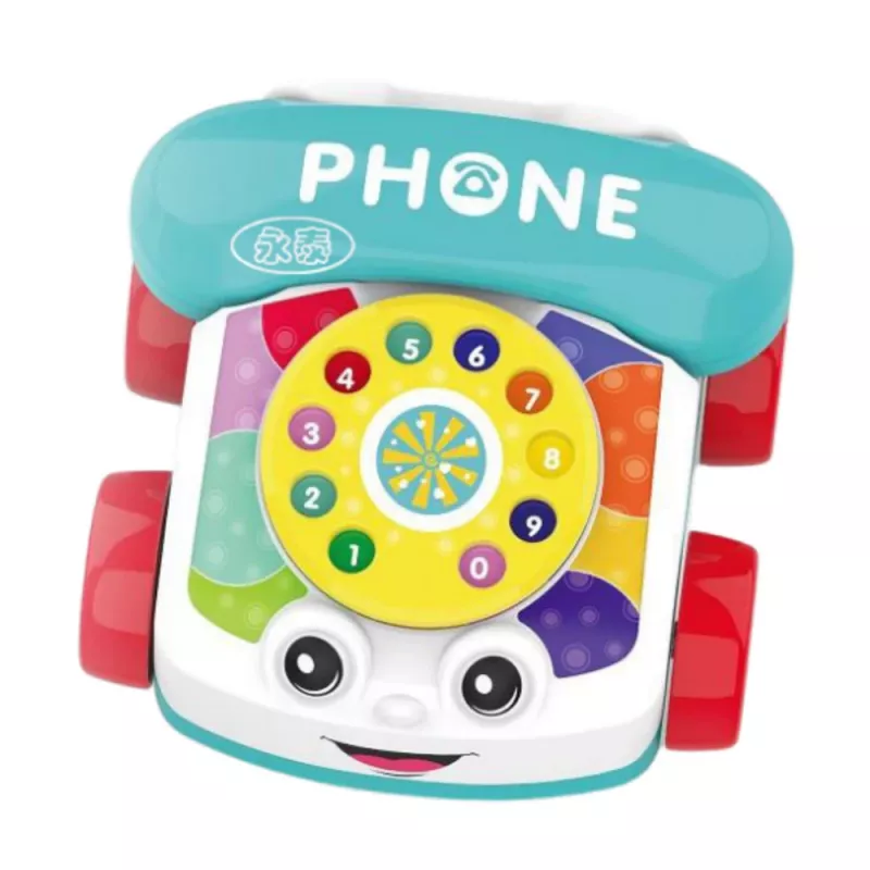 LEAN TOYS interaktívny farebný ťahací telefón s kolieskami