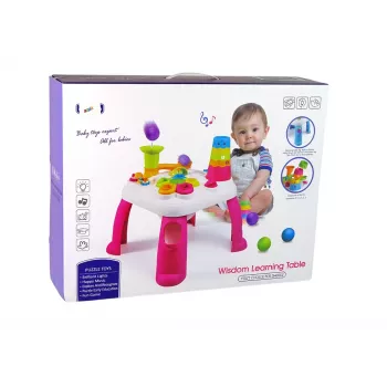 LEAN TOYS Interaktívny vzdelávací stolík s dráhou na loptičky a šmýkačkou modrý