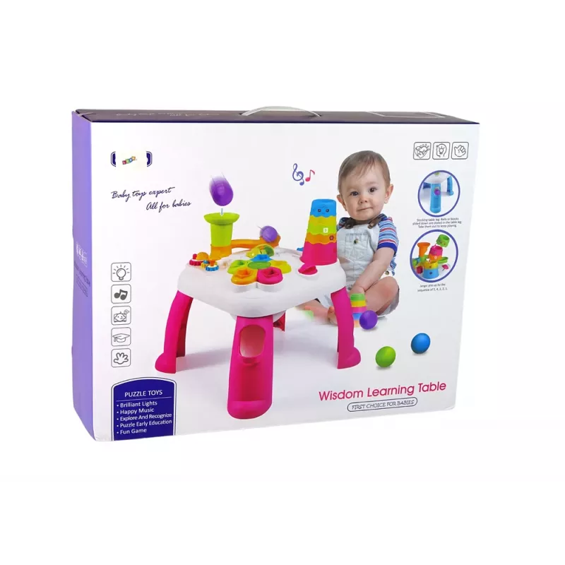 LEAN TOYS Interaktívny vzdelávací stolík s dráhou na loptičky a šmýkačkou modrý