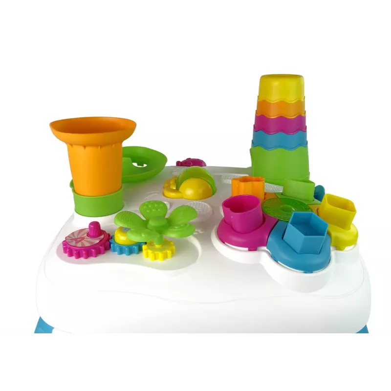 LEAN TOYS Interaktívny vzdelávací stolík s dráhou na loptičky a šmýkačkou modrý