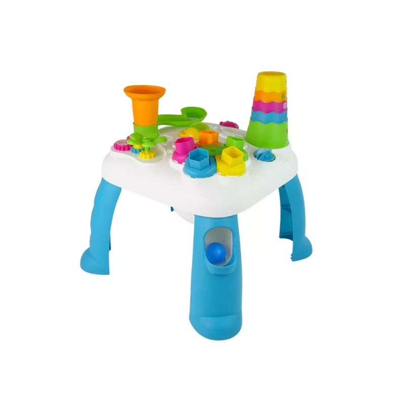 LEAN TOYS Interaktívny vzdelávací stolík s dráhou na loptičky a šmýkačkou modrý