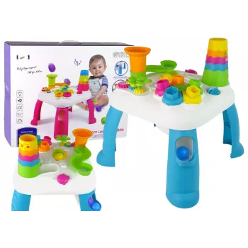 LEAN TOYS Interaktívny vzdelávací stolík s dráhou na loptičky a šmýkačkou modrý