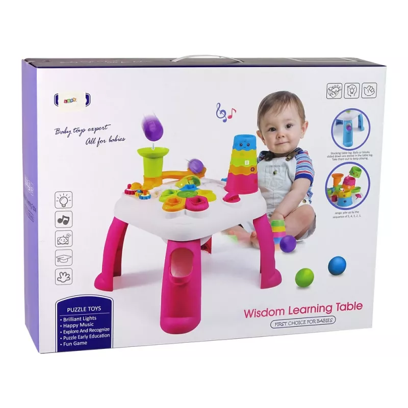 LEAN TOYS Interaktívny vzdelávací stolík triedič loptičiek šmýkačka ružový
