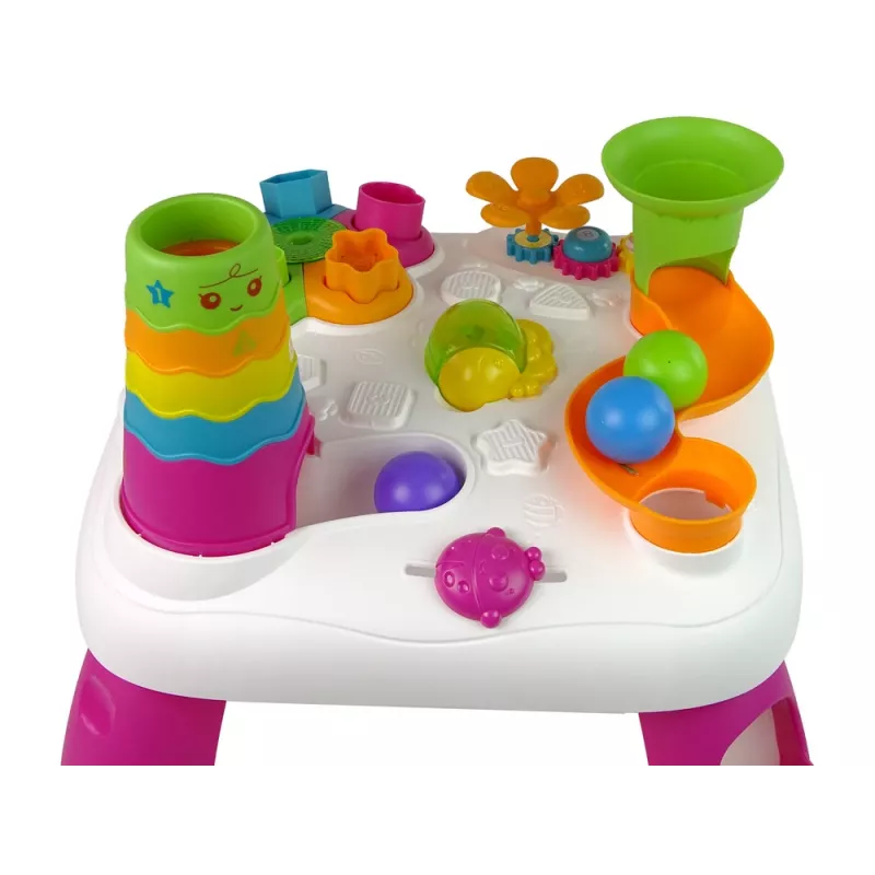 LEAN TOYS Interaktívny vzdelávací stolík triedič loptičiek šmýkačka ružový