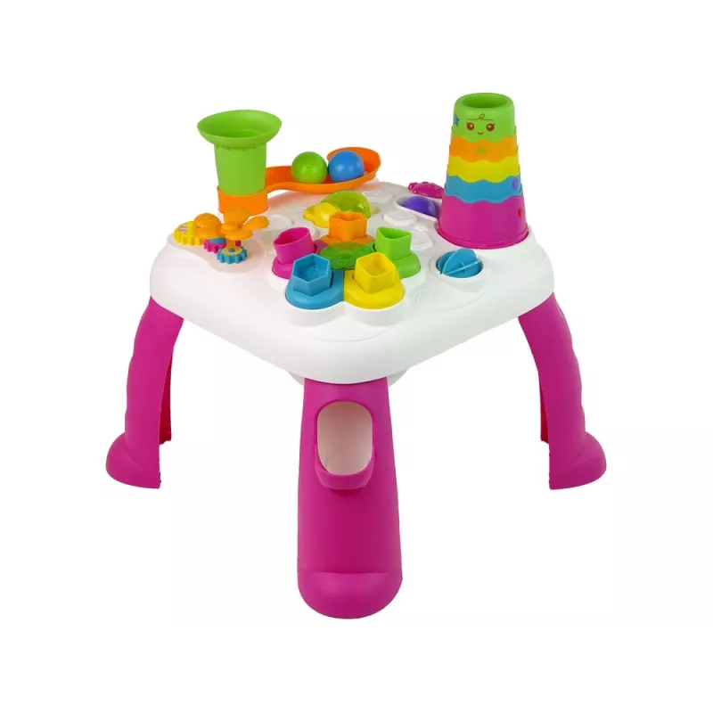 LEAN TOYS Interaktívny vzdelávací stolík triedič loptičiek šmýkačka ružový