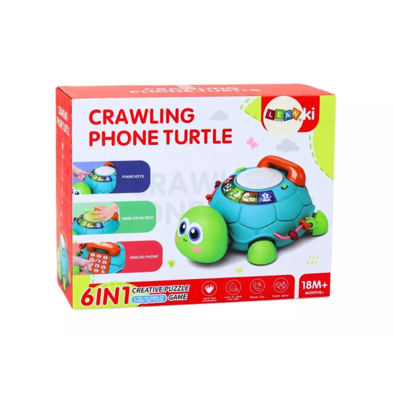 LEAN TOYS Interaktívny vzdelávací telefón korytnačka 6in1 svetlá zvuky zelený