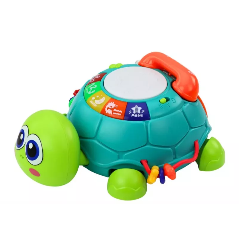 LEAN TOYS Interaktívny vzdelávací telefón korytnačka 6in1 svetlá zvuky zelený