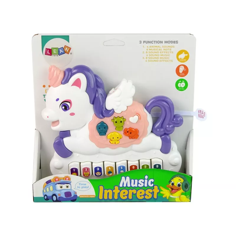 LEAN TOYS interaktívne piano jednorožec zvuky zvierat melódie biela