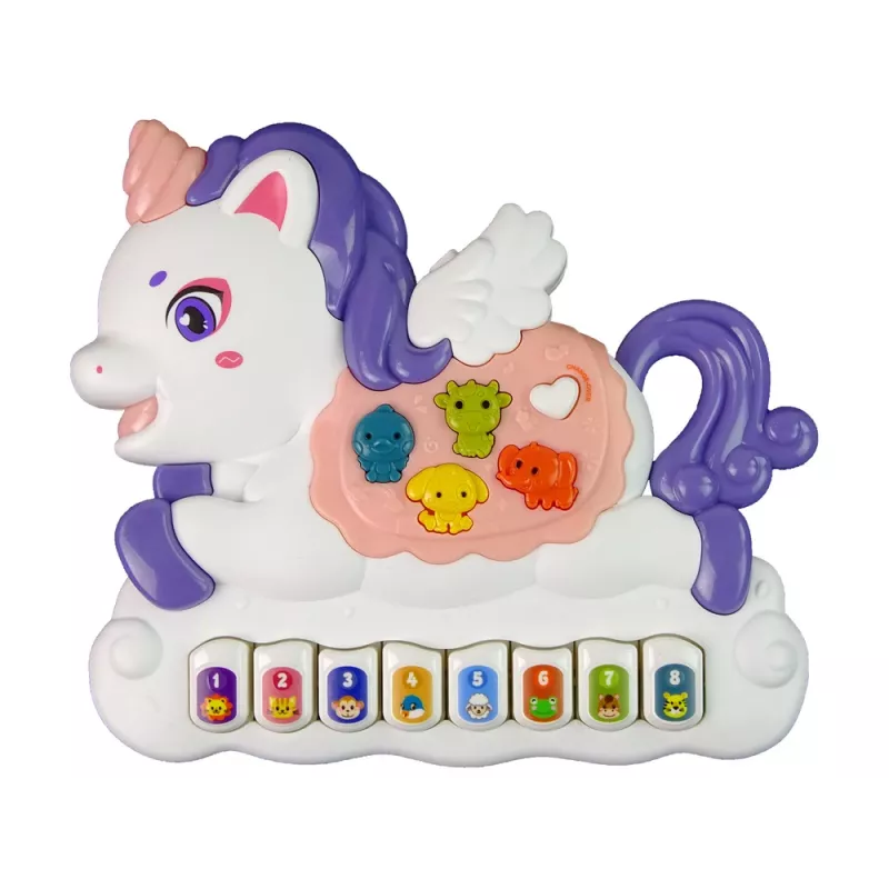 LEAN TOYS interaktívne piano jednorožec zvuky zvierat melódie biela