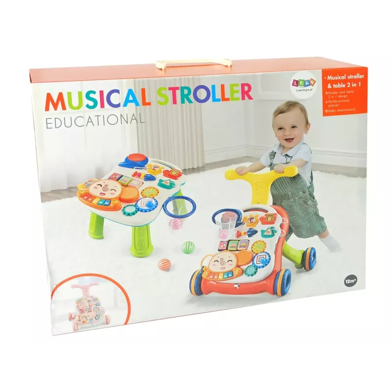 LEAN TOYS interaktívne chodítko a aktivitný stôl 2in1 ružový