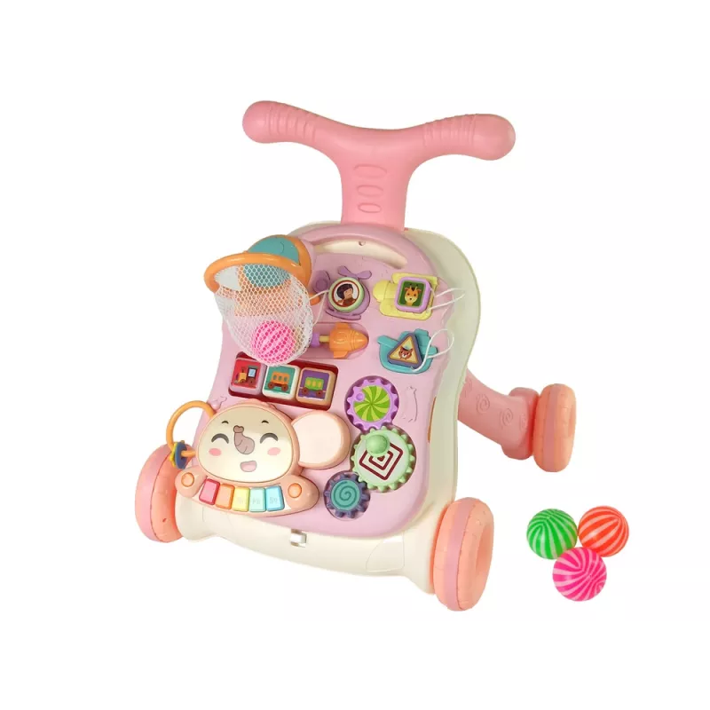 LEAN TOYS interaktívne chodítko a aktivitný stôl 2in1 ružový