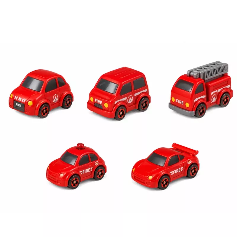 LEAN TOYS interaktívne parkovacie domček s umyvárňou a dielňou – hasičská sada s 8 autami