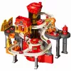 LEAN TOYS interaktívne parkovacie domček s umyvárňou a dielňou – hasičská sada s 8 autami