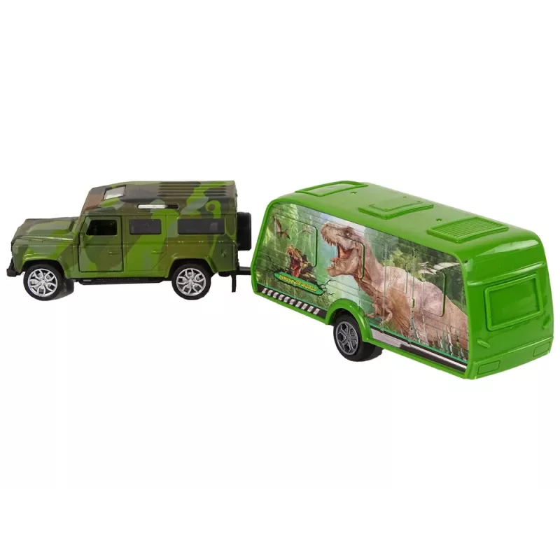 LEAN TOYS súprava vozidla Jeep s ťahacím dinosaurom prívesom