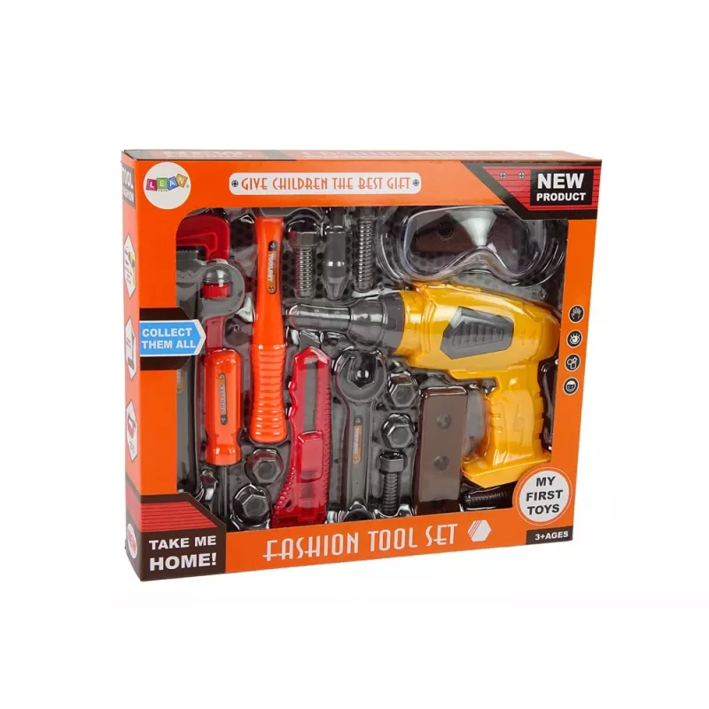 LEAN TOYS Veľký DIY kufrík s náradím + akumulátorová vŕtačka, remeselnícka sada