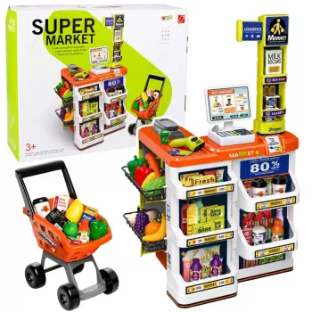 LEAN TOYS veľká sada supermarketovej pokladne - 60 dielov so svetlom, zvukom & príslušenstvom, hra pre deti od 3 rokov