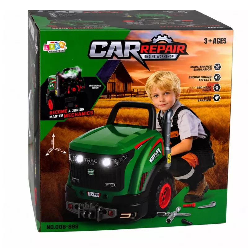 LEAN TOYS Rozložiteľný traktor Malý majster s osvetlením, zvukmi a parou