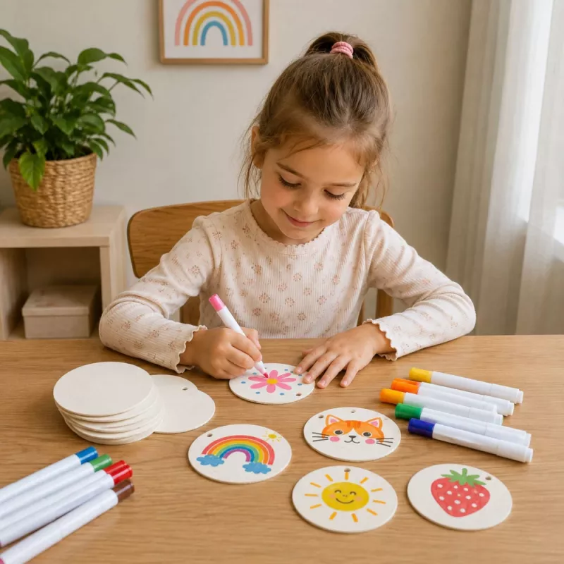 LEAN TOYS Magic 3D maľovací papier DIY drevené disky 20 kusov 6 cm
